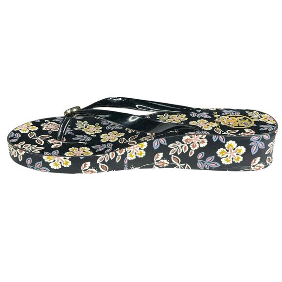 Tory Burch Women’s Black Floral Wedge Sandals Size US 9.5 - Picture 2 of 9
